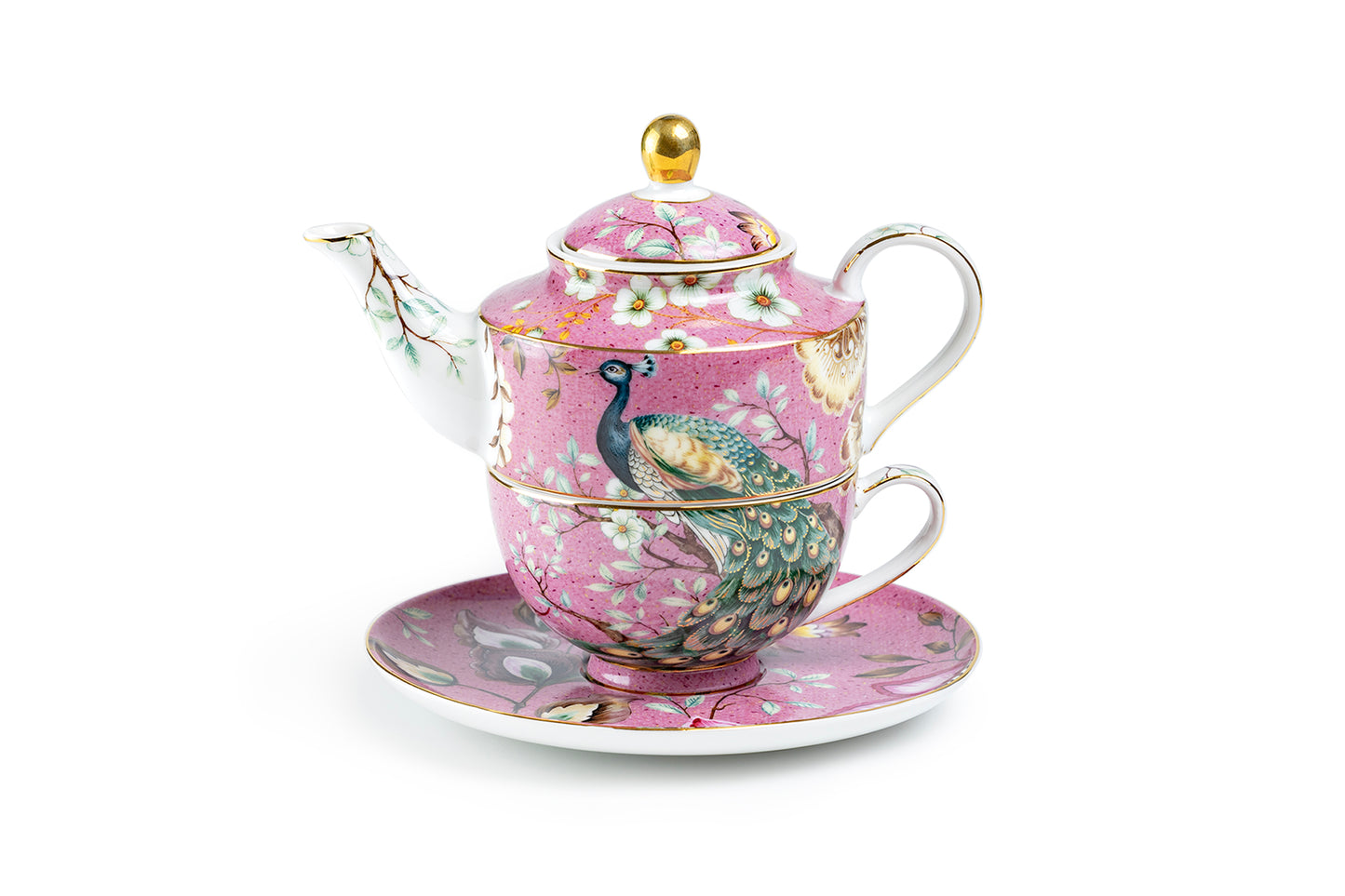 Peacock Lotus Garden Pink Tea For One Set