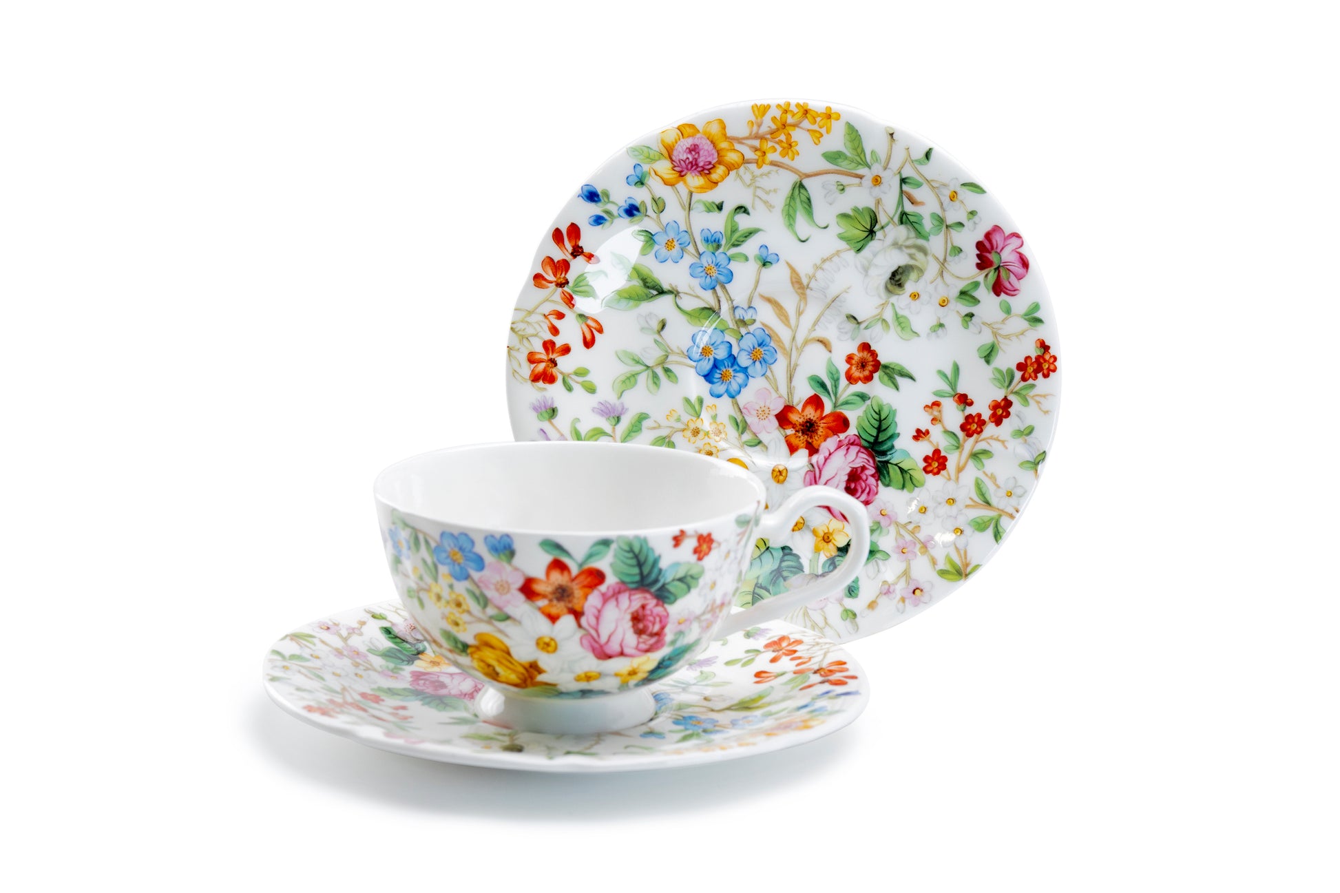 Stechcol Gracie Bone China Lismore Rose Garden Bone China Tea Cup and Saucer Set