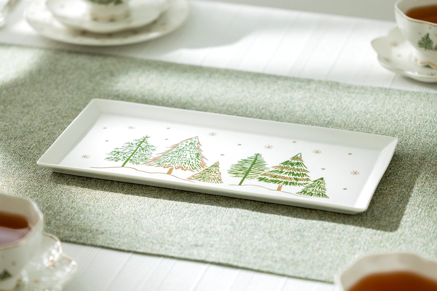 Grace Teaware 14" Christmas Pine Trees Fine Porcelain Serving Tray