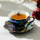 Grace Teaware Spider Black Gold Luster Fine Porcelain Tea Cup and Saucer set