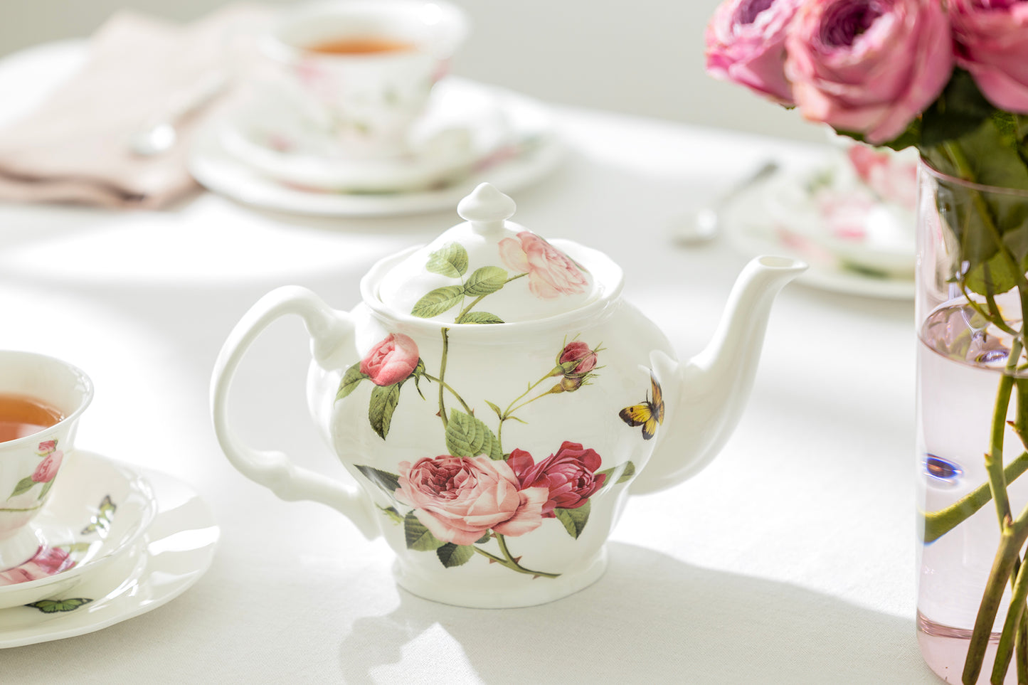 Kensington Pink Rose Bone China 11-Piece Tea Set