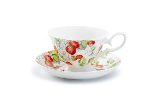 Stechcol Gracie Bone China Strawberry Bone China Tea Cup and Saucer