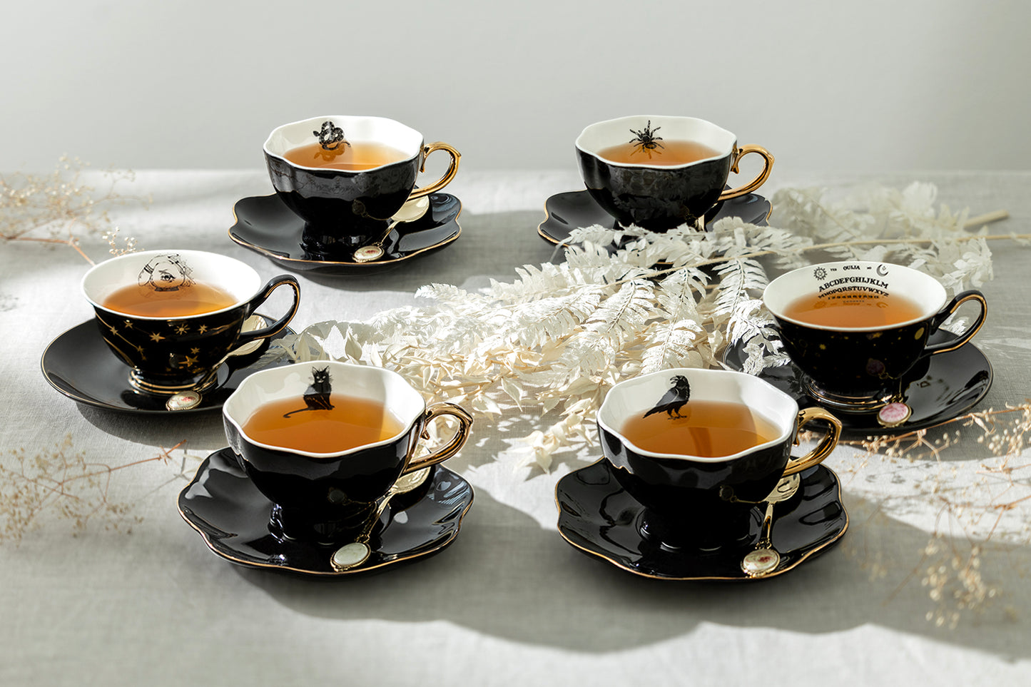 6 Assorted Halloween Tea Cup and Saucer Sets - Ver. B