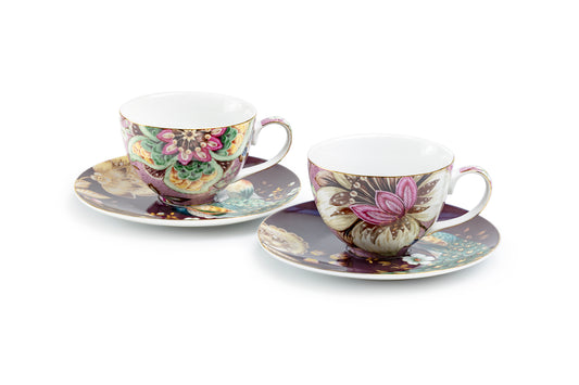 Peacock Lotus Garden Pink Fine Porcelain Assorted Cup and Saucer Sets