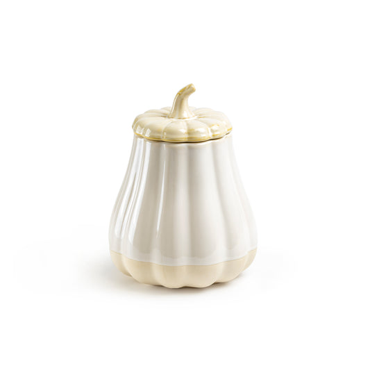 White Pumpkin Figural Reactive Glaze Jar with Silicone Seal Lid