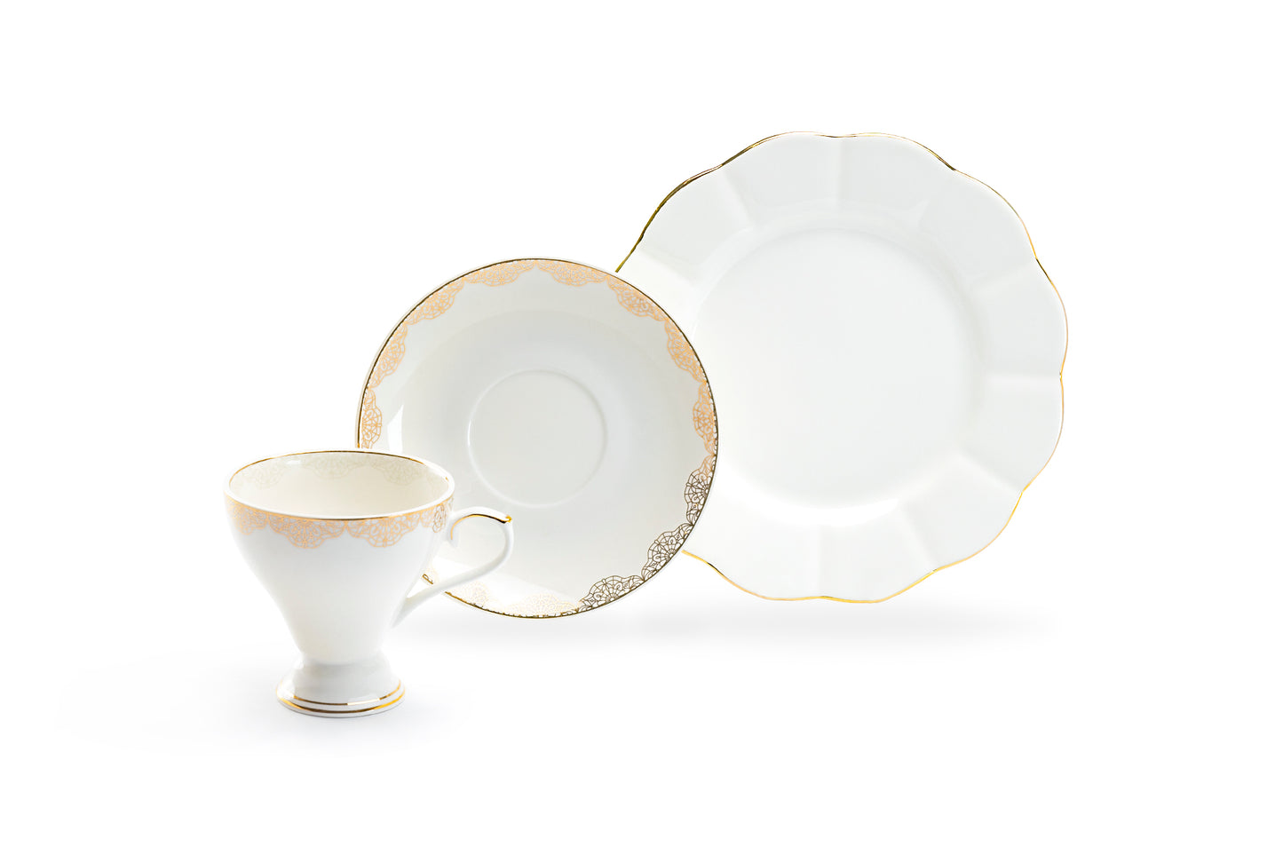 White Gold Lace Fine Porcelain Tea Set