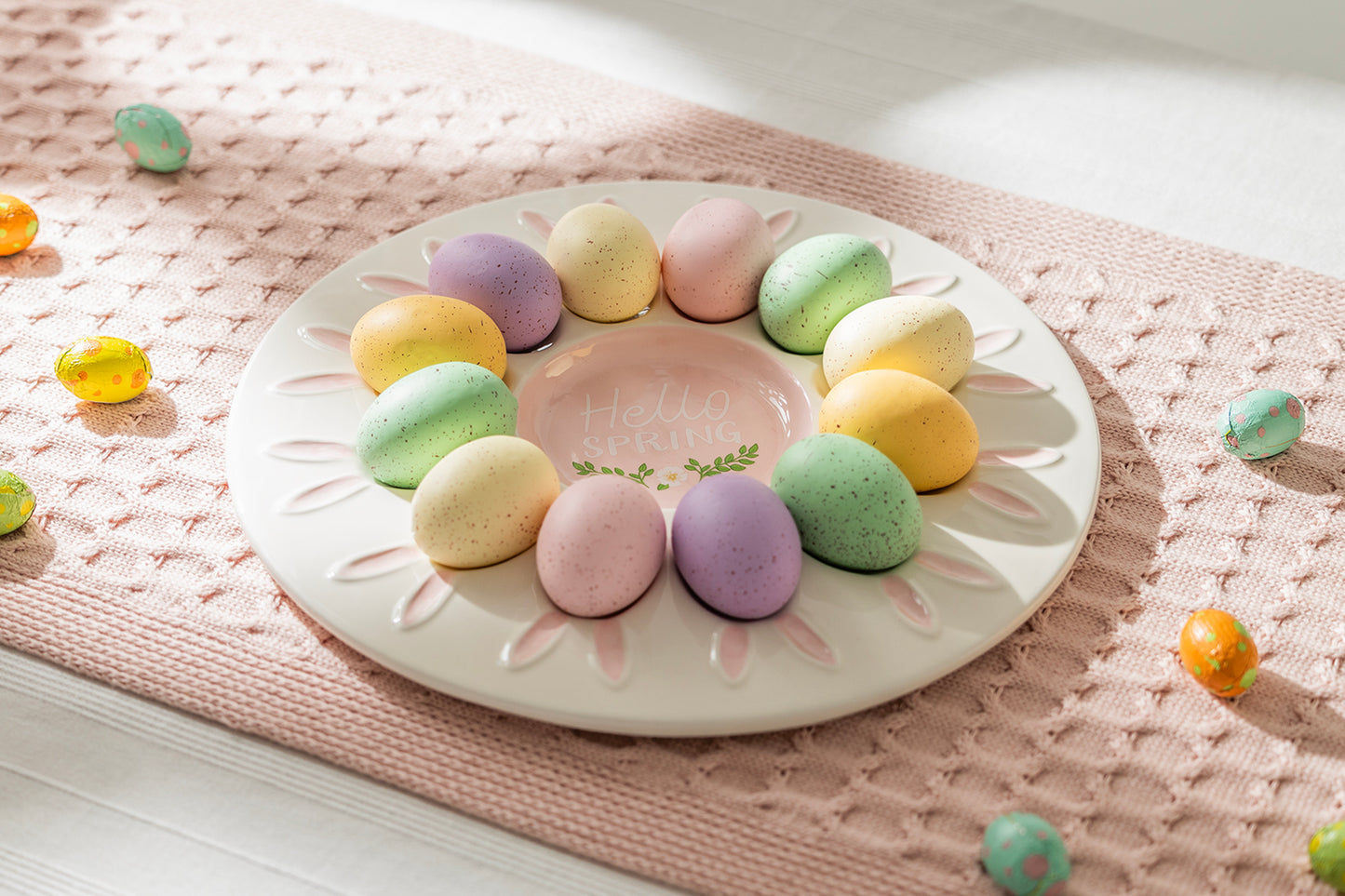 12" Hello Spring Bunny Egg Platter