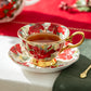 Stechcol Gracie Bone China Poinsettia Gold Bone China Tea Cup and Saucer