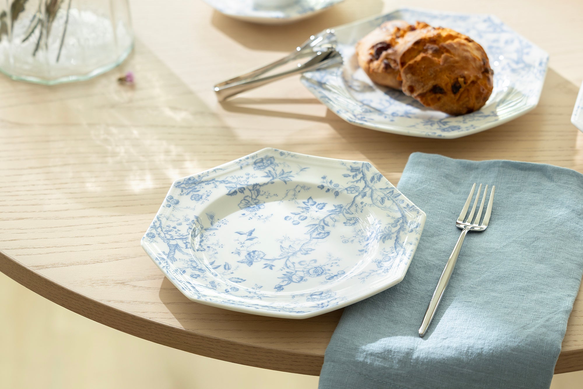 Grace Teaware Blue Rose Octagonal Fine Porcelain Dessert/Dinner