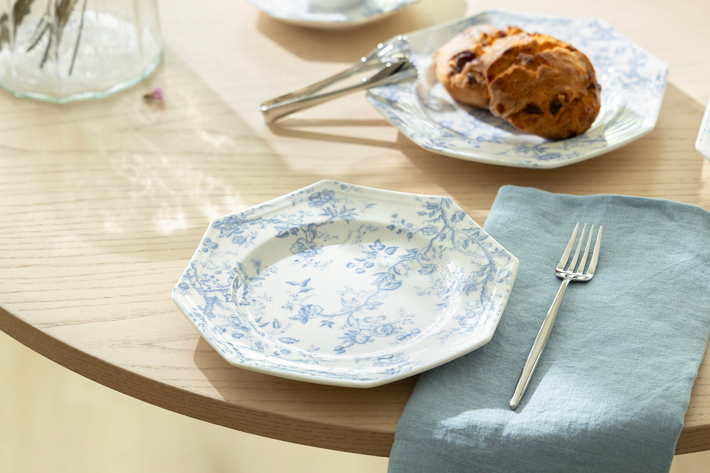 Blue Rose Octagonal Fine Porcelain Dessert/Dinner Plate