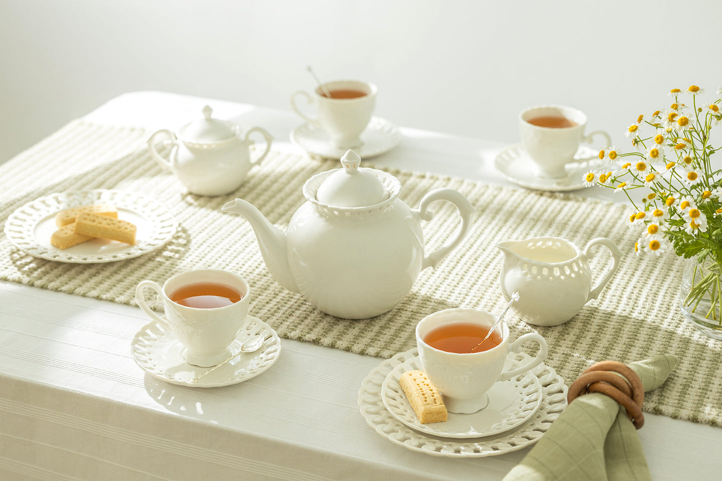 White Heirloom Fine Porcelain Tea Set