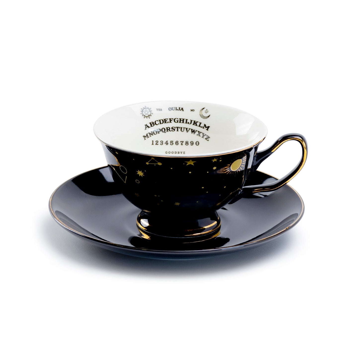 Halloween Ouija Astrology Black Gold Tea Cup and Saucer