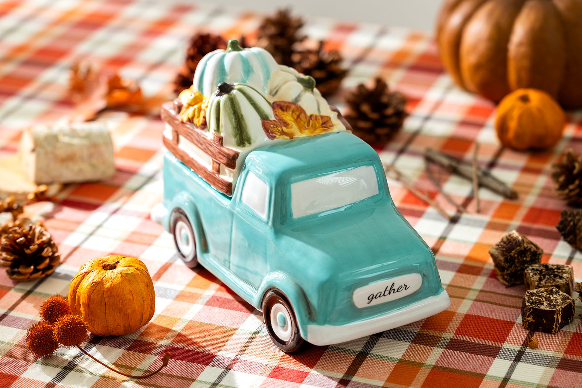 fall gather pumpkin truck mint jar