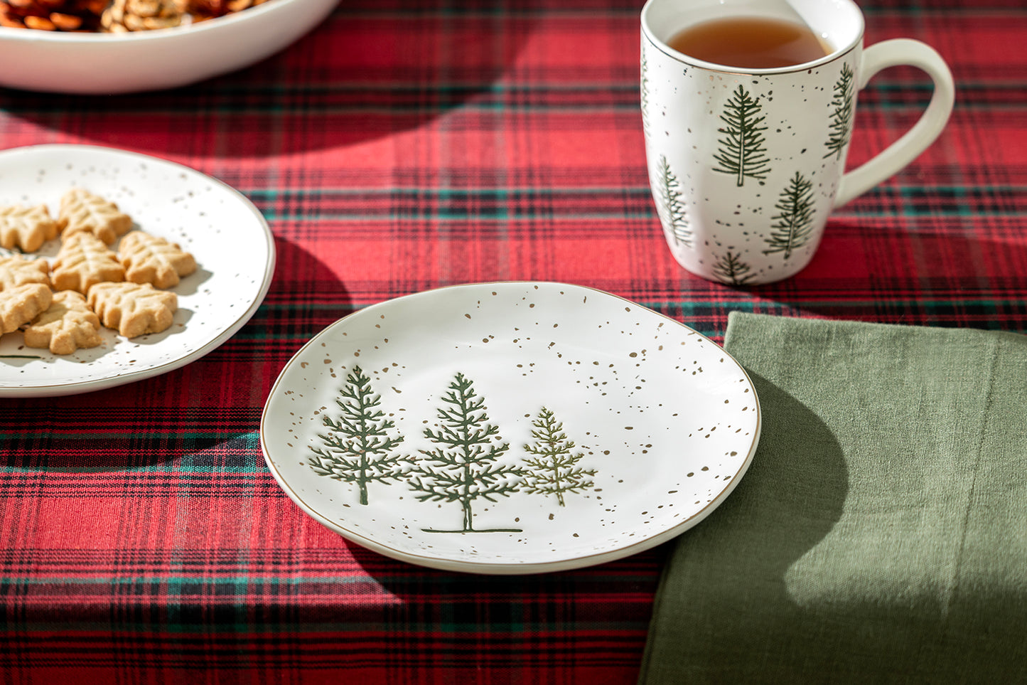 Potter's Studio Winter Pine Trees Organic Shape Dessert Plate