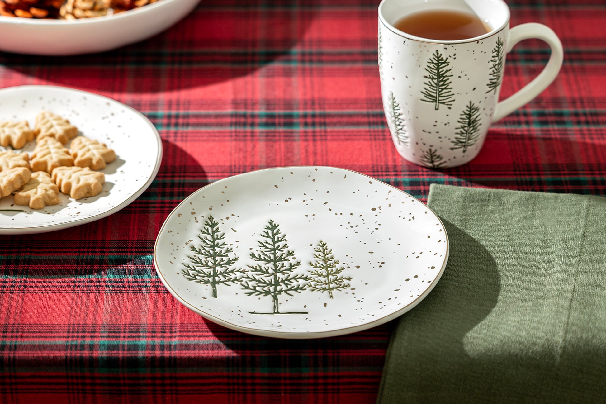 Potter's Studio Winter Pine Trees Organic Shape Dessert Plate