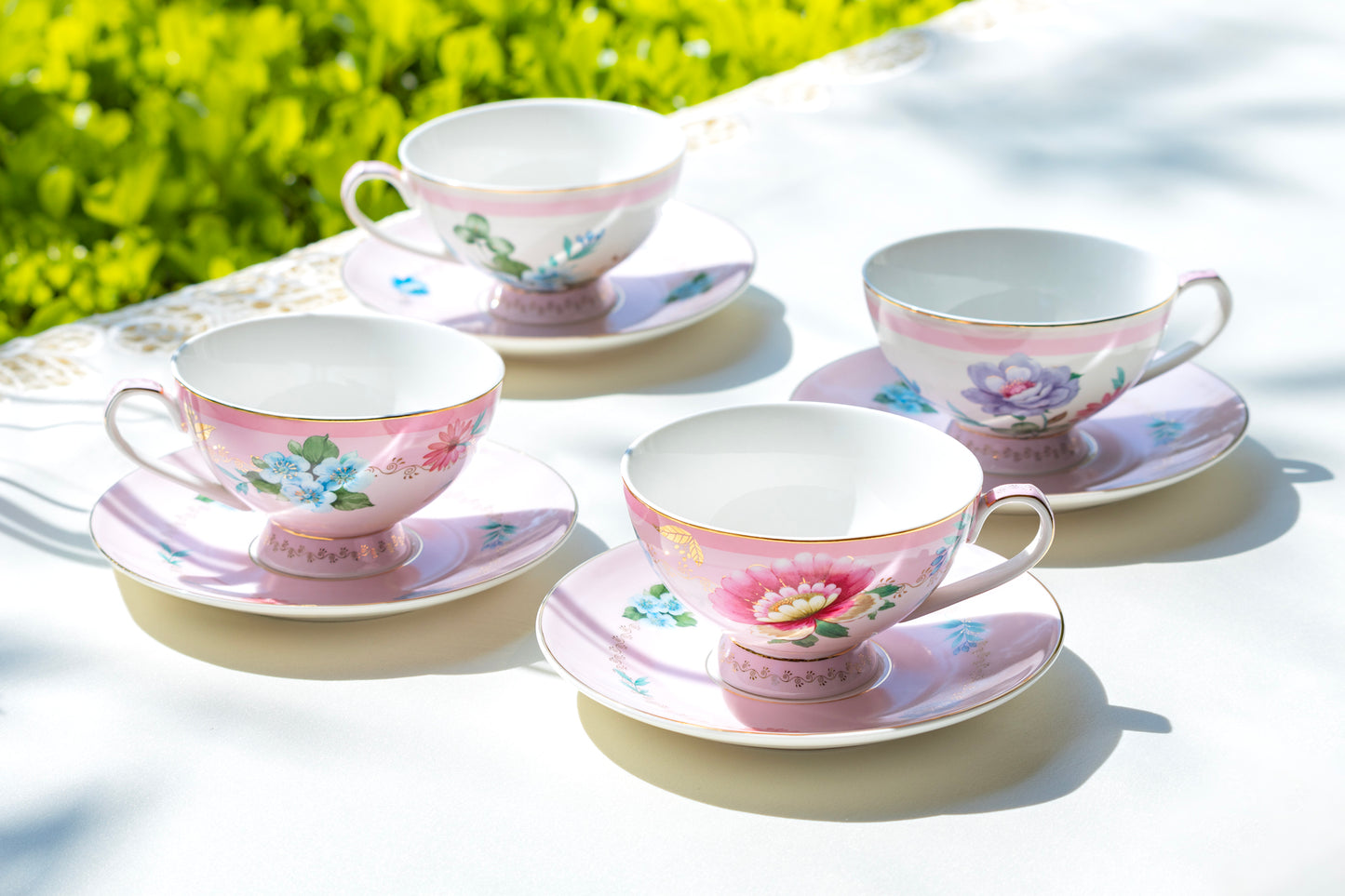 Grace Teaware Pink Flower Garden Fine Porcelain Cup and Saucer Set