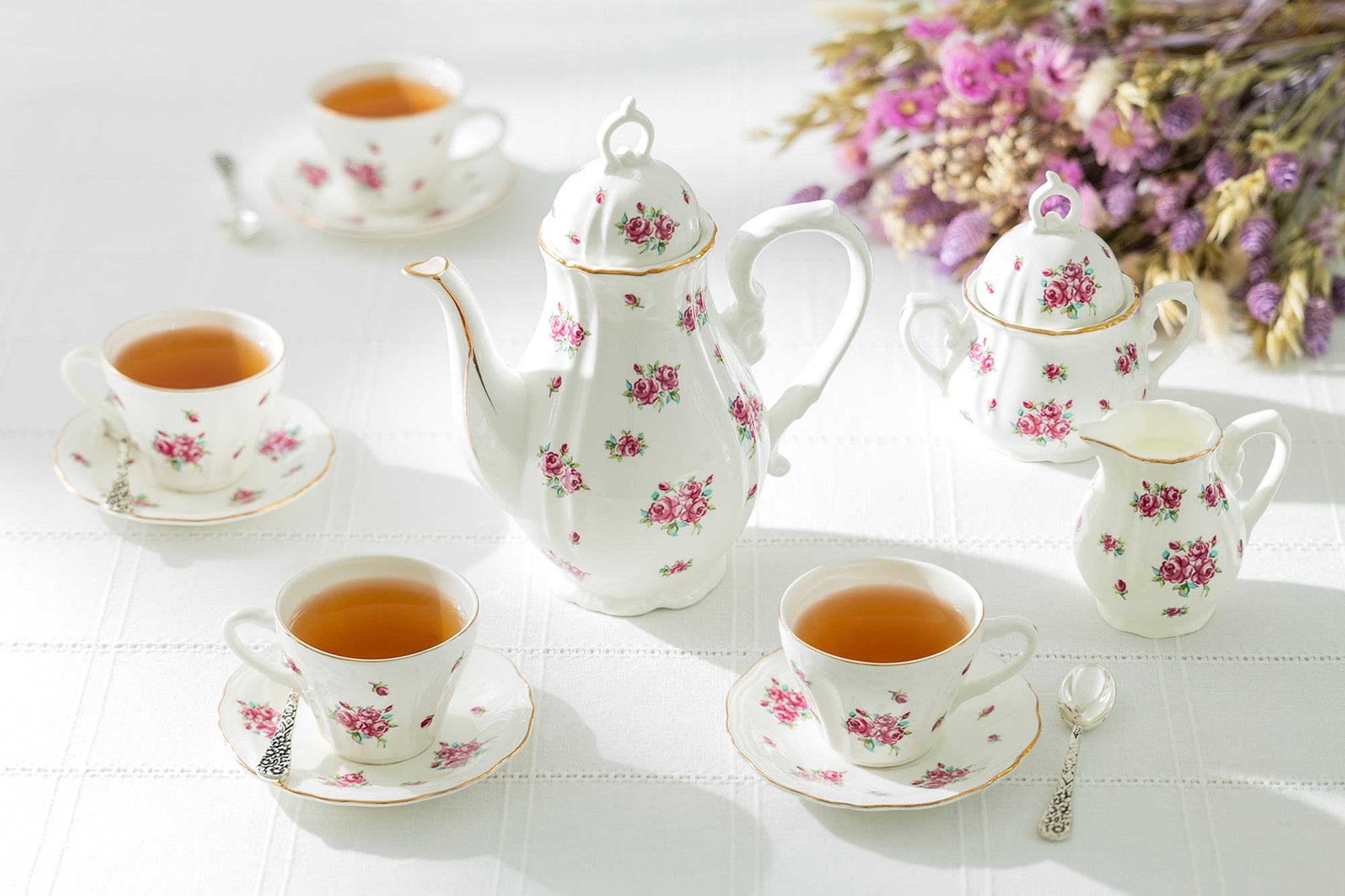 Gracie Teapot - Red and newest Pink Roses Teapot with matching teacup an saucer