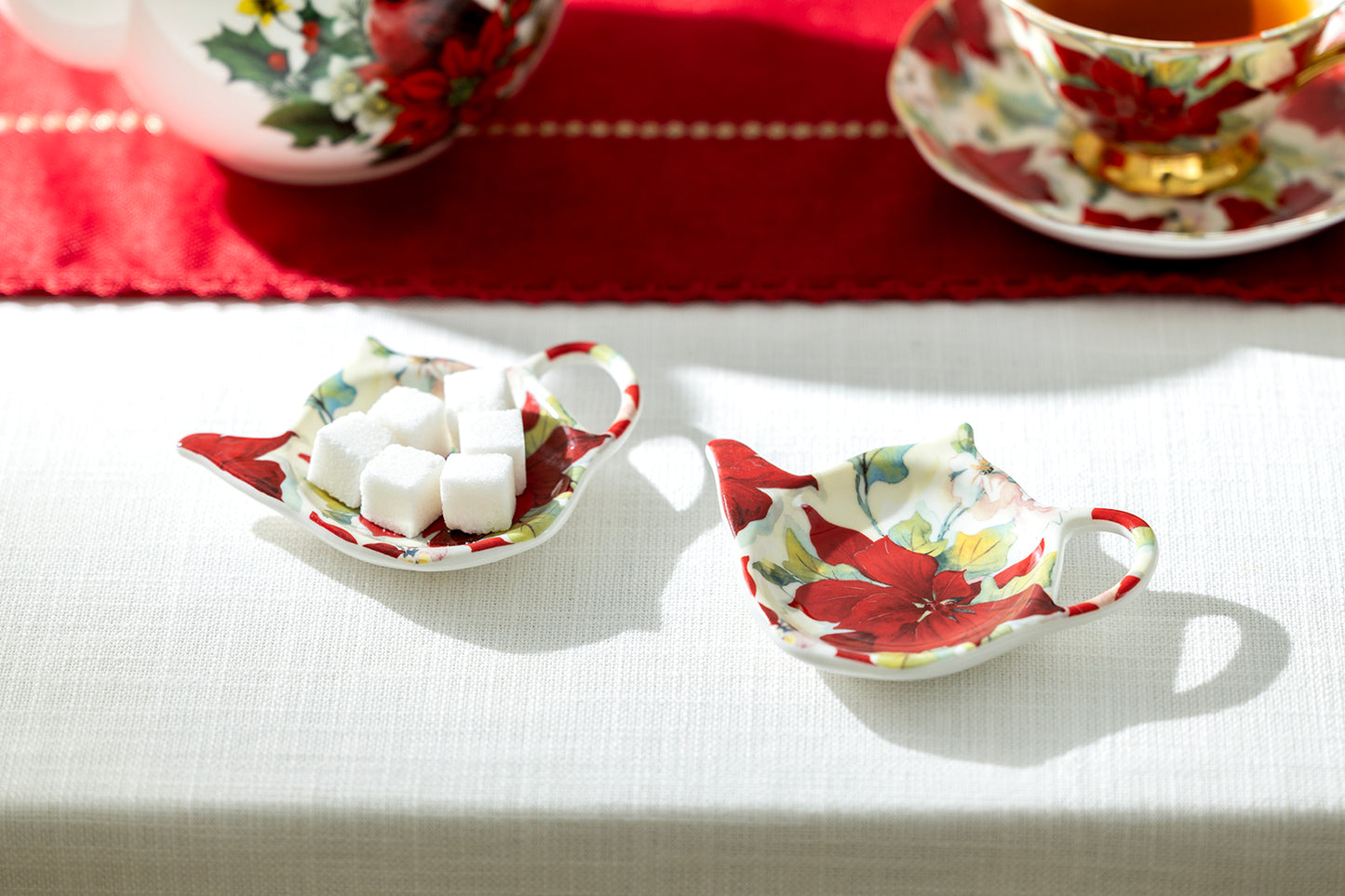 Poinsettia Fine Porcelain Tea Bag Holder Set of 4