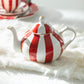 Red Carousel Stripes Fine Porcelain Teapot