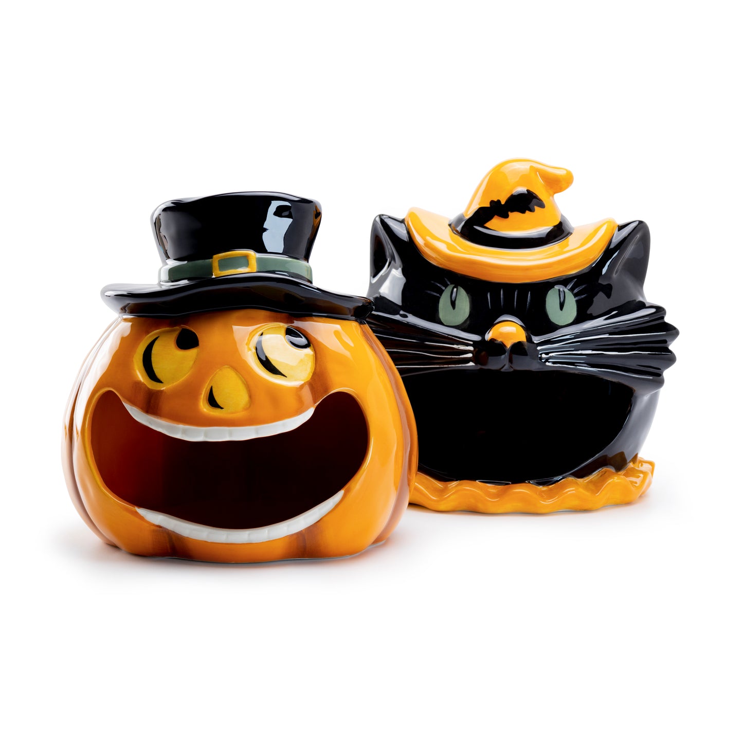 Potter's Studio Halloween Candy Bowl Pumpkin Black Cat