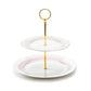 Pink Stripe with Gold Dots Fine Porcelain 2-Tier Server