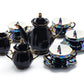 Grace Teaware Crow with Red Roses Black Gold Luster 11-Piece Tea Set
