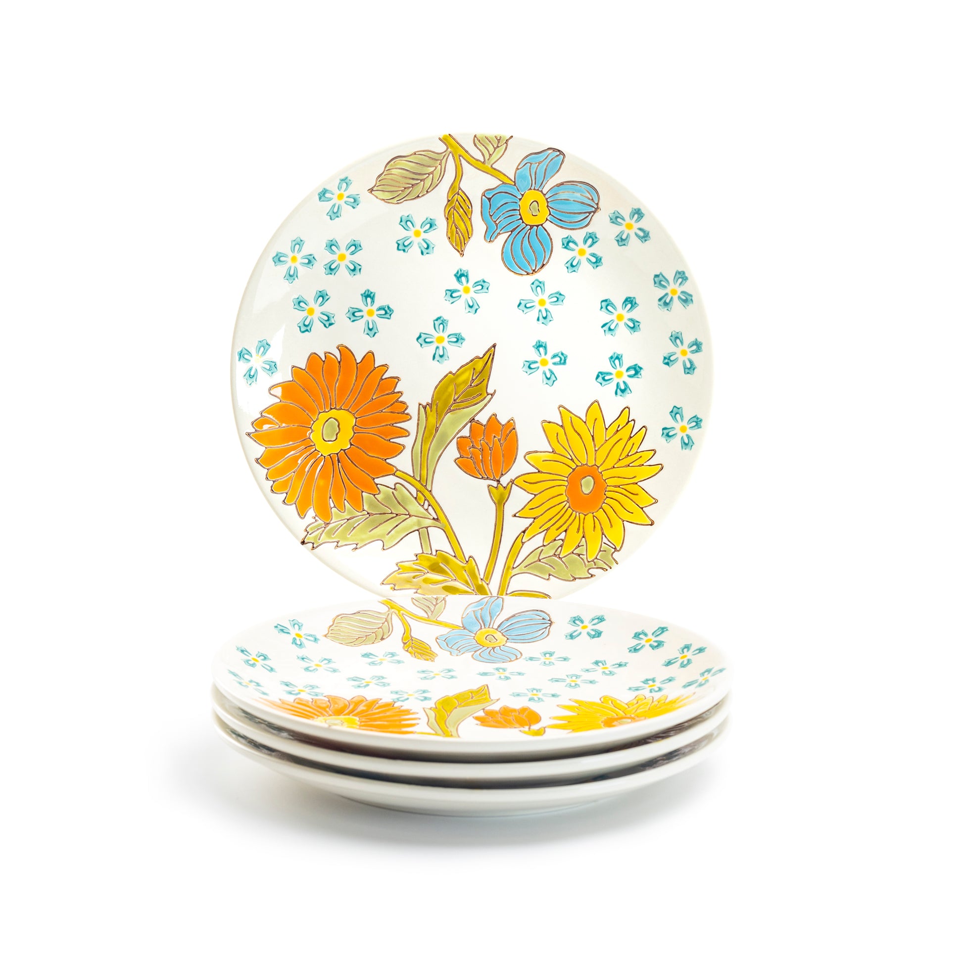 Dutch Wax 8" Daisy Hand Crafted and Painted Dessert / Salad Plate set of 4