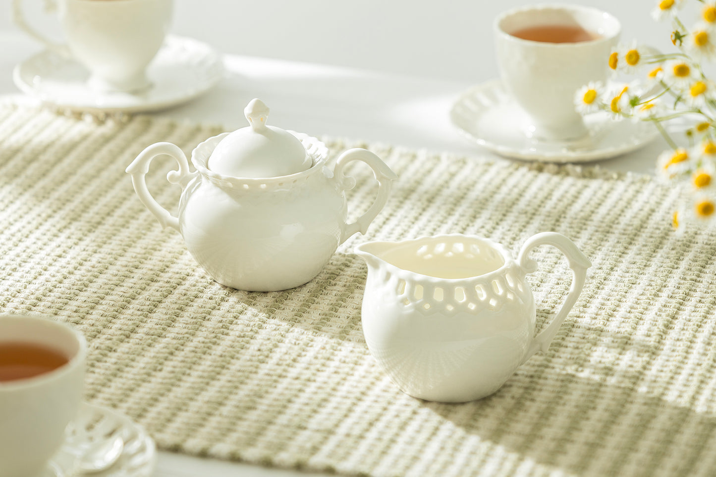 White Heirloom Fine Porcelain Tea Set