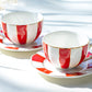 Grace Teaware Red and White Scallop Fine Porcelain Tea Cup and Saucer set of 2