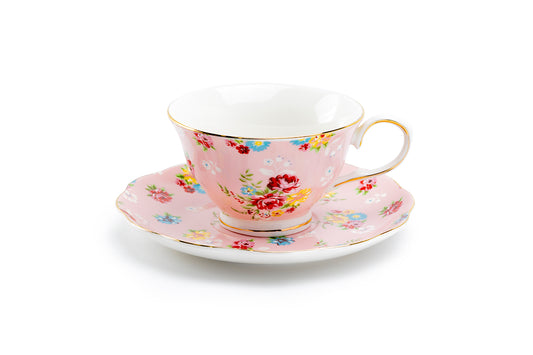 Grace Teaware Pink Shabby Rose Fine Porcelain Tea Cup and Saucer