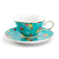 Grace Teaware Turquoise Shabby Rose Fine Porcelain Tea Cup and Saucer