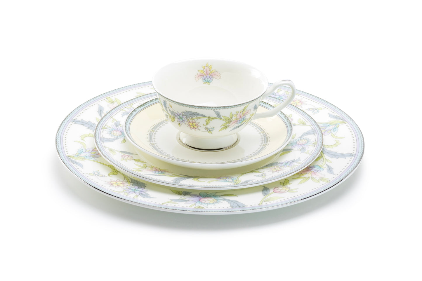 Gracie Bone China Lotus Garden Bone China cup and saucer set with Dessert / Dinner Plate