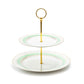 Mint Green Stripe with Gold Dots Fine Porcelain 2-Tier Server