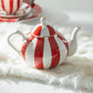 Red Carousel Stripes Fine Porcelain Teapot