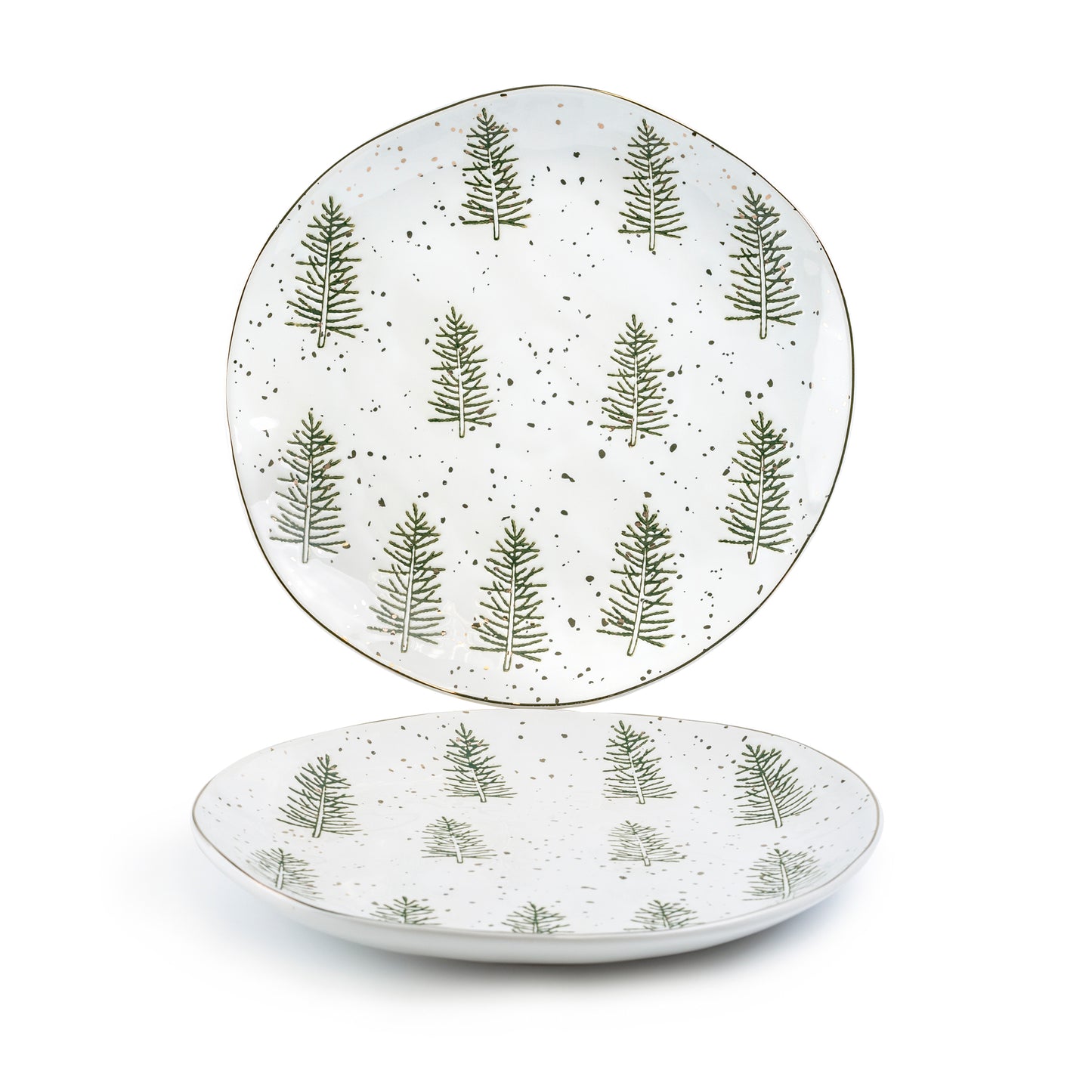 Snowy Pine Trees Organic Shape Dessert/Dinner Plate