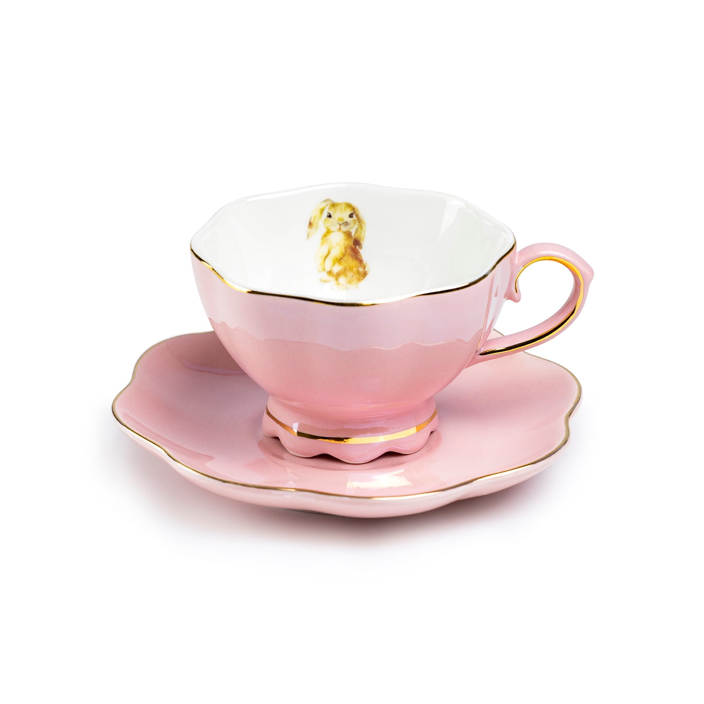 Pink Bunny Luster Tea Cup and Saucer