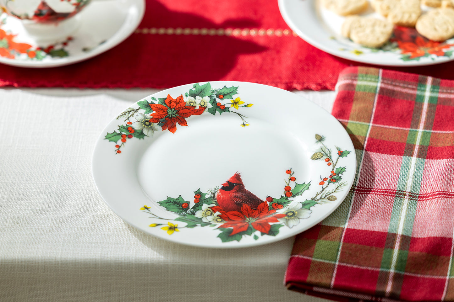 Stechcol Gracie Bone China 7.5" Cardinal Poinsettia Bone China Dessert Plate