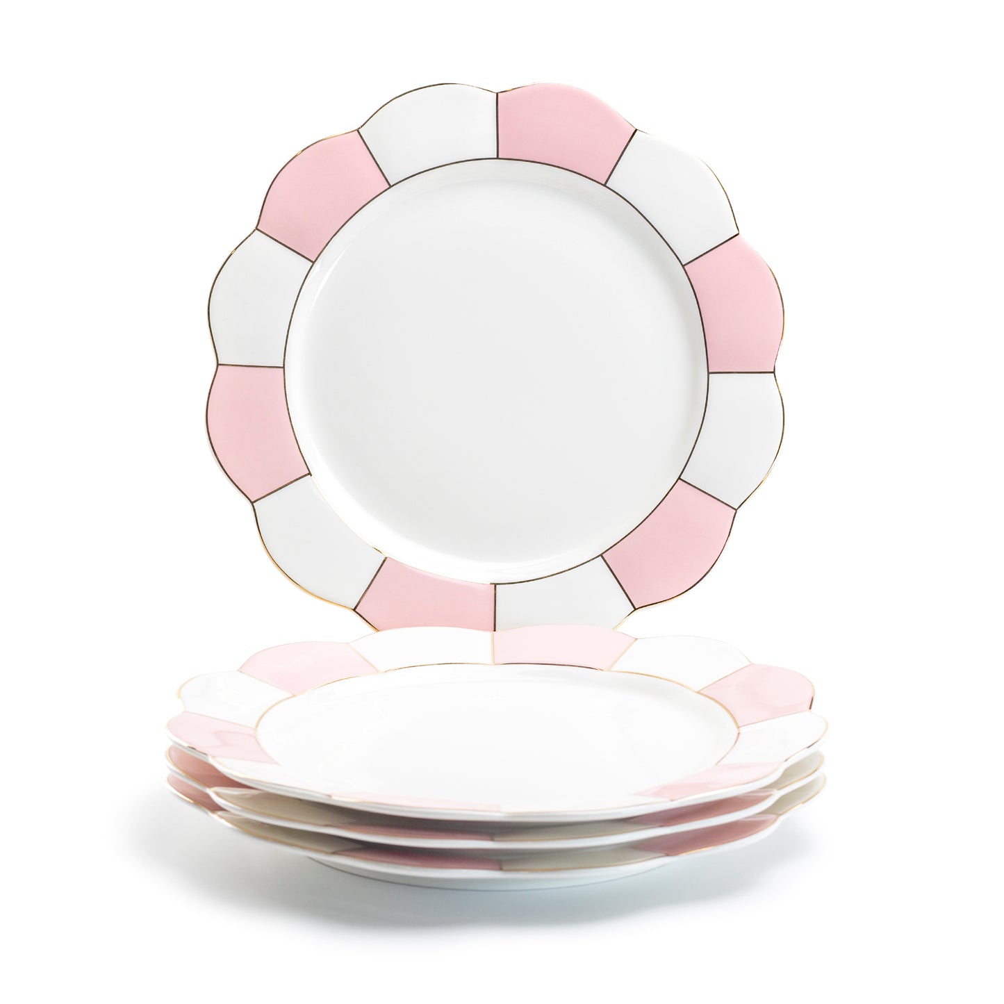 Grace Teaware Pink Gold Scallop Fine Porcelain Dinner Plate set of 4