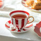 Red Carousel Stripes Fine Porcelain Cup and Saucer - 10oz