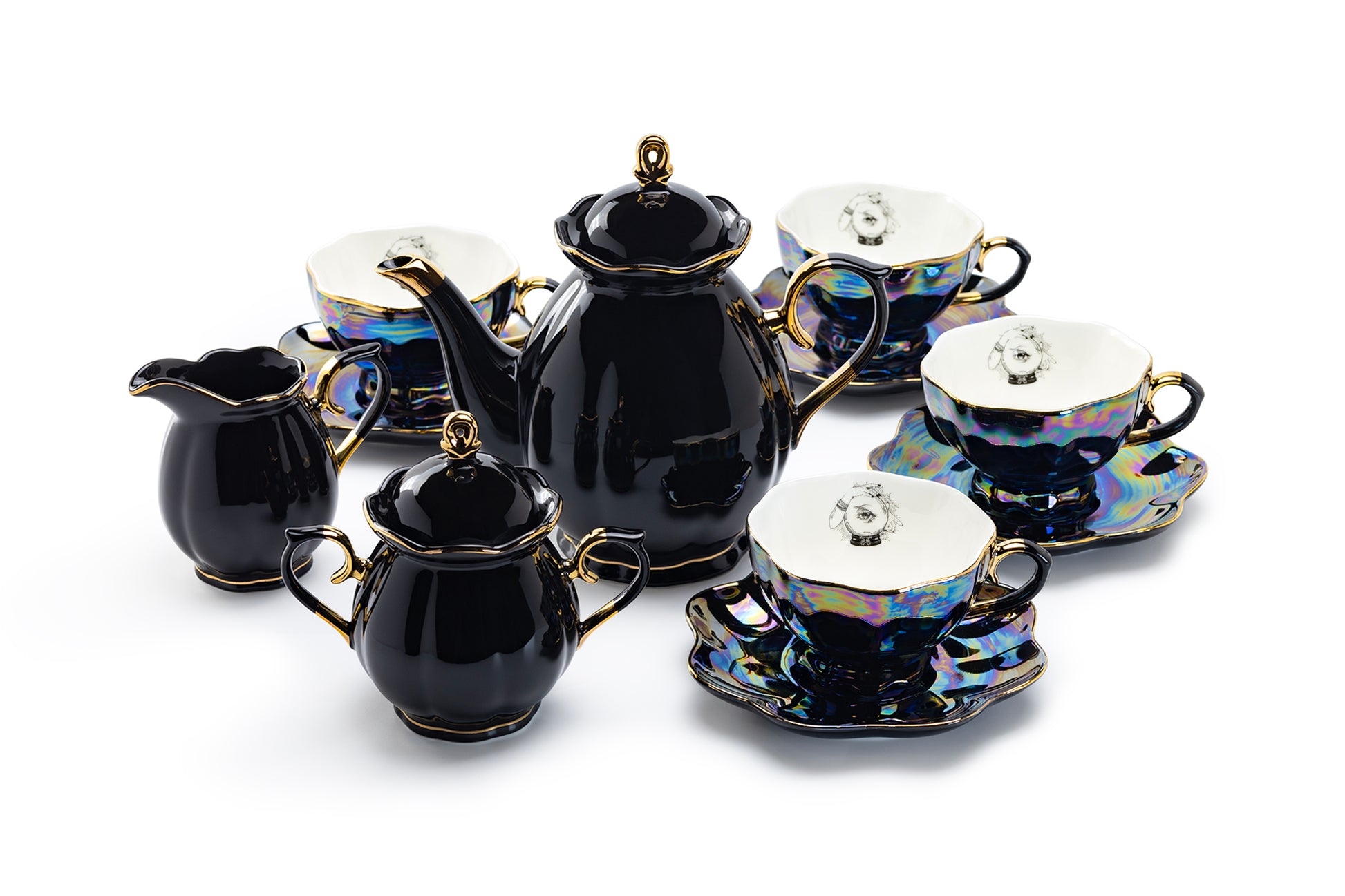 Grace Teaware Witchy Crystal Ball Black Gold Luster 11-Piece Tea Set