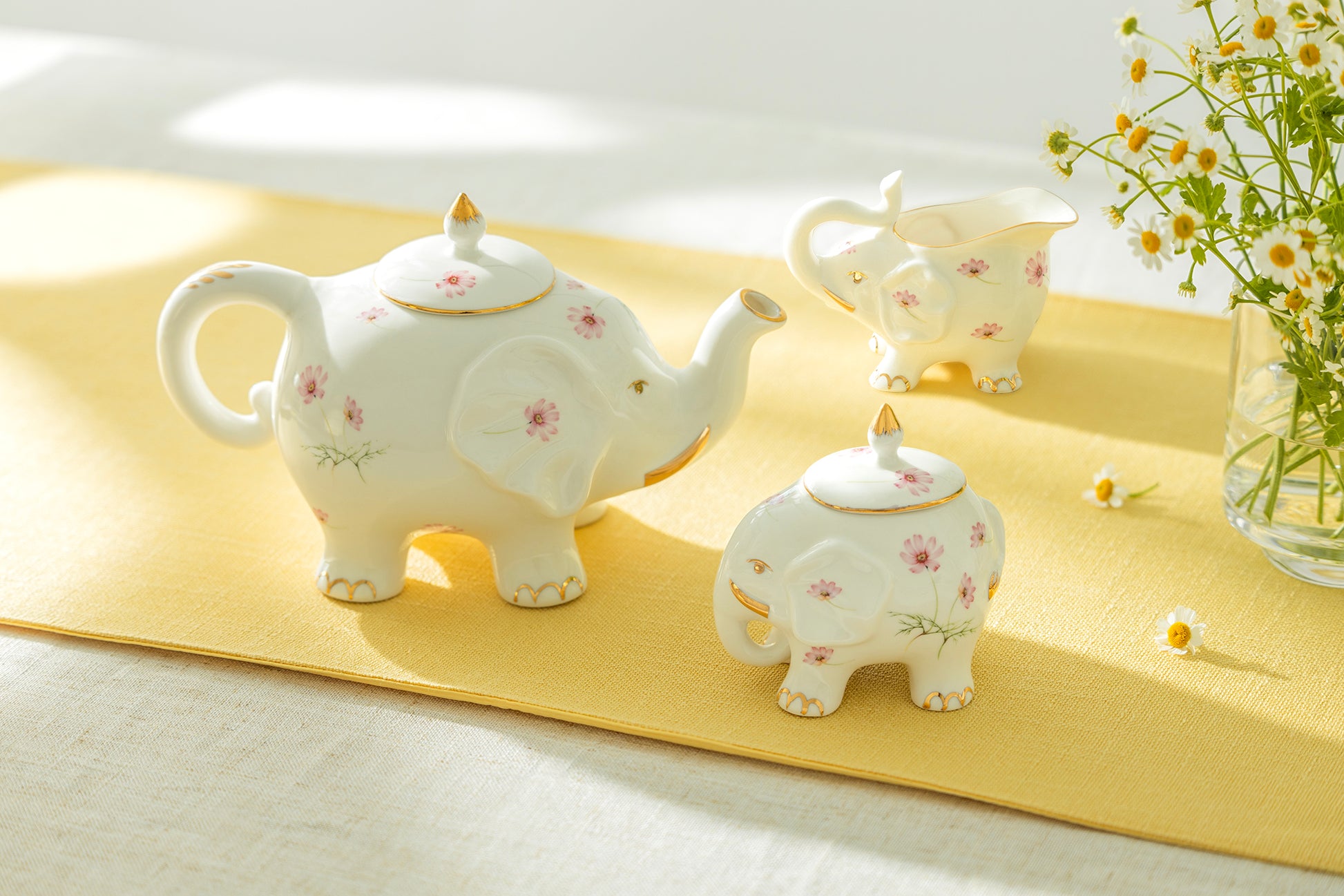 Grace Pink Flower Elephant Fine Porcelain Tea Set