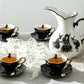 Witches Brew Pitcher + 4 Black Cat Tea Cup and Saucer Sets