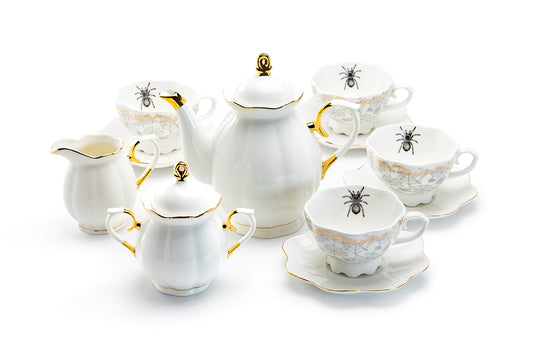 Spider Web White Gold Scallop 11-Piece Tea Set