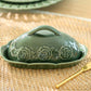 Green Embossed Rose Butter Dish