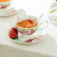 Stechcol Gracie Bone China Peony and Strawberry Mint Bone China Tea Cup and Saucer Set