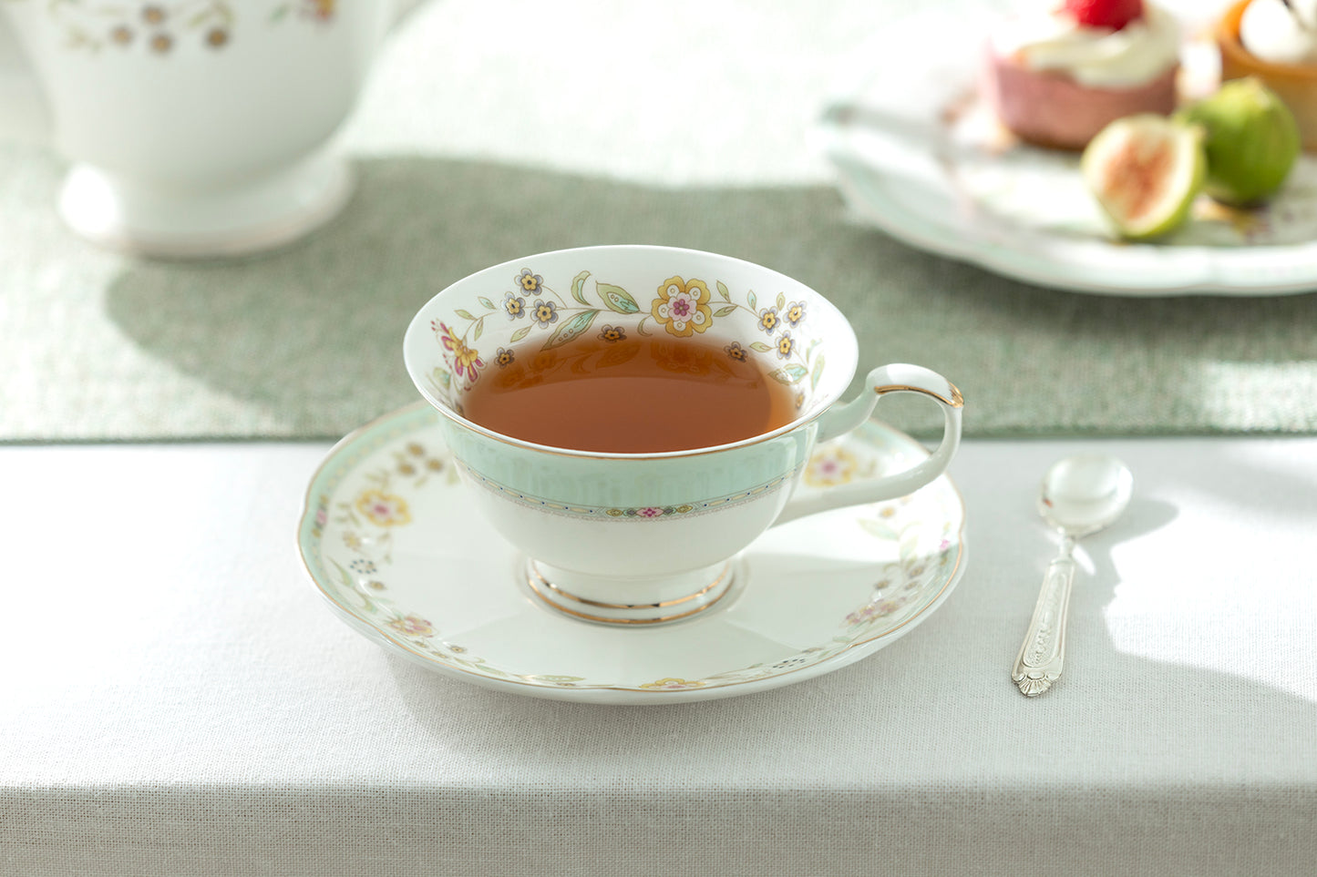 Yellow Corn Flowers with Mint Rim Fine Porcelain Tea Set