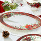 14" Poinsettia Pine Cone Fine Porcelain Oval Serving Platter