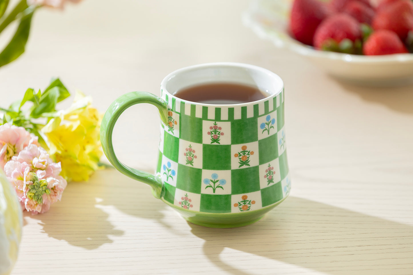 Green Botanical Check Mug