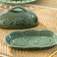 Green Embossed Rose Butter Dish