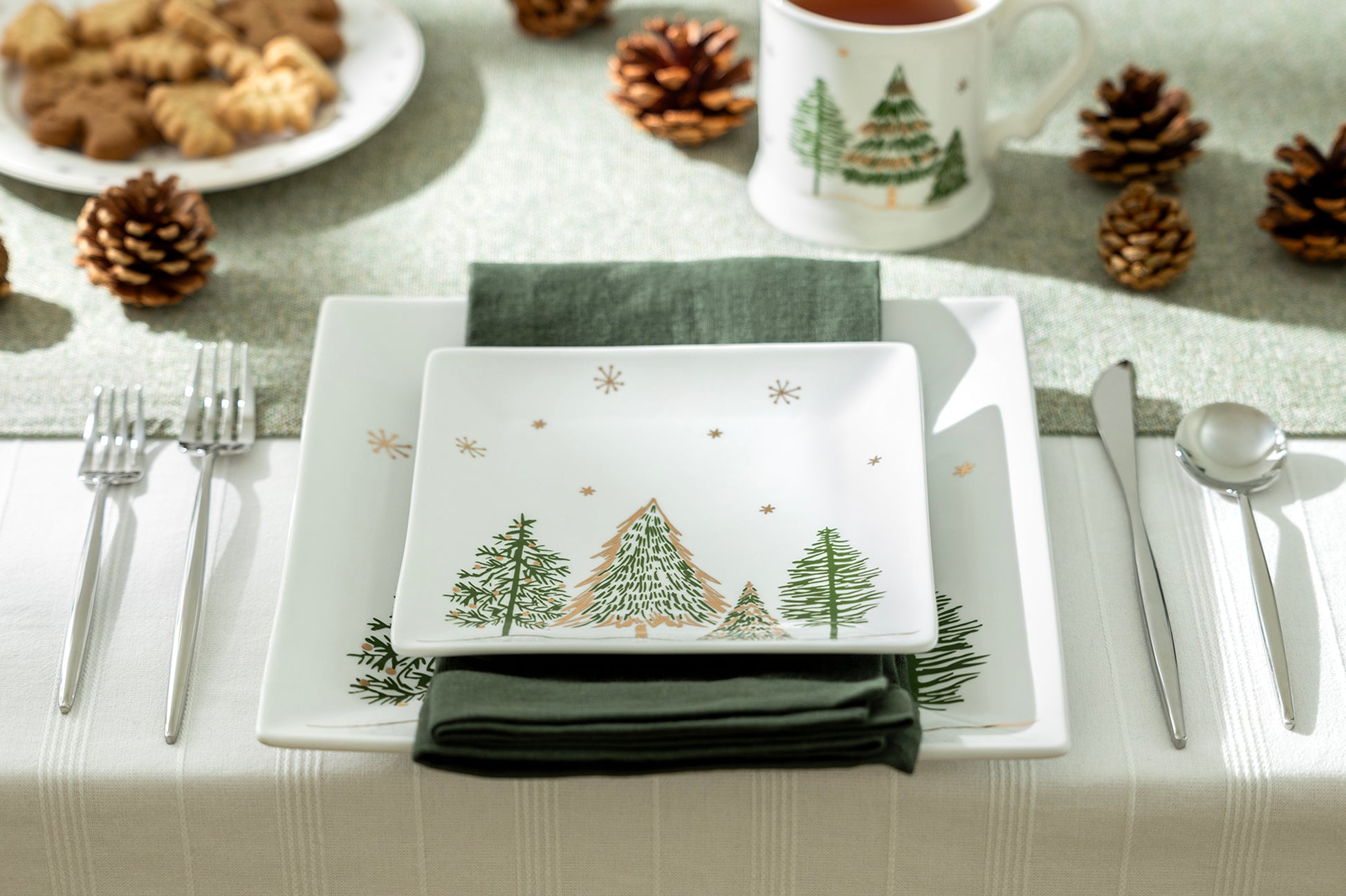 Grace Teaware Christmas Pine Trees Fine Porcelain Square Plates